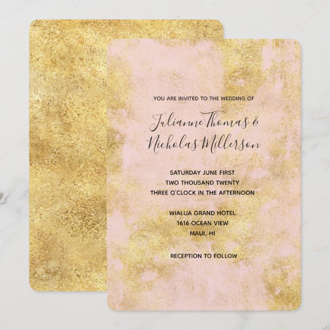 Blush Pink Gold Grunge Wedites Einladungen (Vorne/Hinten)