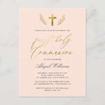 Blush Pink & Gold Kalligraphie Erste heilige Kommu