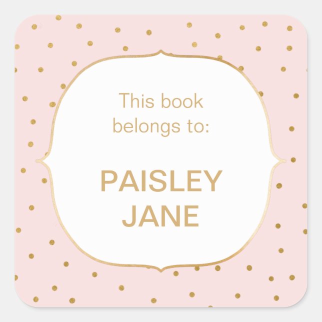 Blush Pink gold Konfetti Kleines Mädchen Buchzeich Quadratischer Aufkleber (Vorderseite)