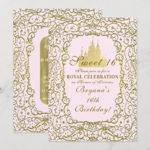Blush Pink & Gold Königliche Burg Prinzessin Sweet Einladung