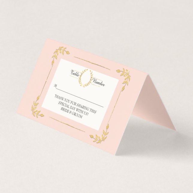 Blush Pink Gold Laurel Leaf Wreath Platzkarte (Vorderseite)