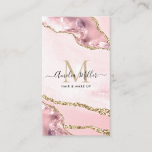 Blush Pink Gold Marmor Agate Haair Makeup Monogram Visitenkarte