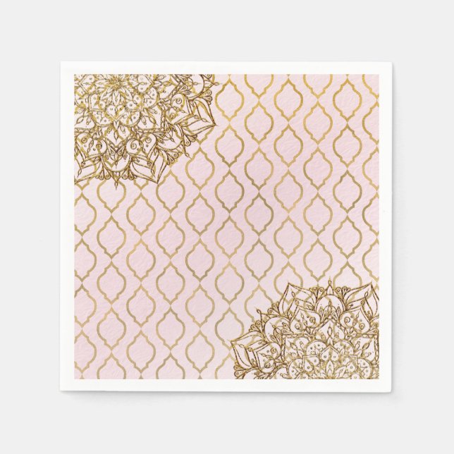 Blush Pink & Gold marokkanische arabische Nächte H Serviette (Vorderseite)
