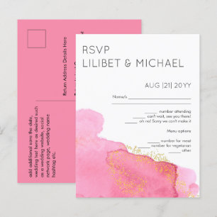 Blush Pink Gold Modern Wedding RSVP avec menu
