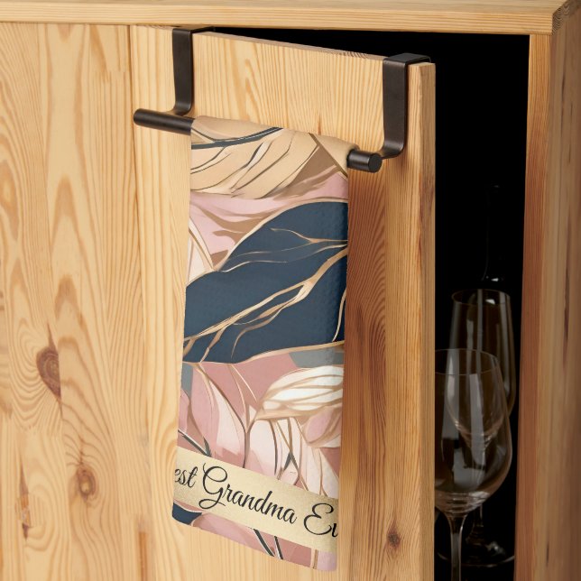 Blush Pink Gold Moderne Boho Blätter Collection Geschirrtuch (Drittel gefaltet)