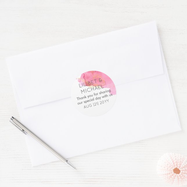 Blush Pink Gold Moderne Gastgeschenk Hochzeit Umsc Runder Aufkleber (Umschlag)