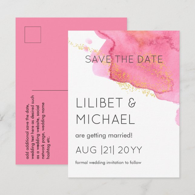 Blush Pink Gold Moderne Hochzeiten Rett Termine Postkarte (Vorne/Hinten)