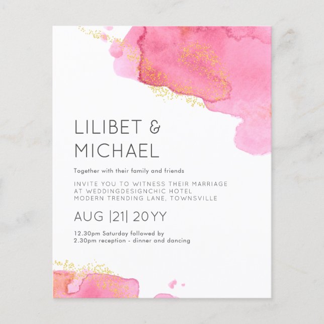 Blush Pink Gold Moderne, NIEDRIGSTE HAUSHALTSHochz Flyer (Vorne)