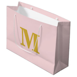 Blush Pink & Gold Modernes Letter Monogram Große Geschenktüte