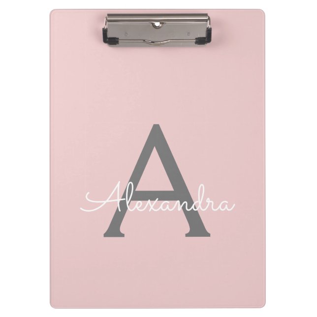 Blush Pink Gold Modernes Script Girl Monogram Name Klemmbrett (Vorderseite)