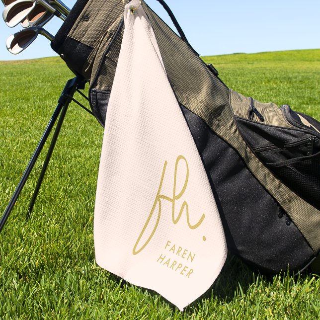 Blush Pink Gold Monogram Script Moderner Name Girl Golfhandtuch (Von Creator hochgeladen)