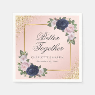Blush Pink Gold Navy Blue Floral Wedding Serviette