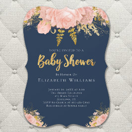 Blush Pink Gold Navy Blue Flower Girl Baby Shower Einladung