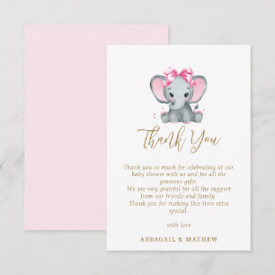 Blush Pink Gold Niedlich Elefant Elegante Babydusc Dankeskarte