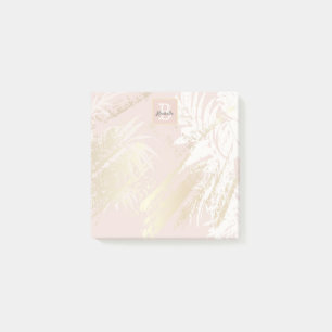 Blush pink gold palm leaves monogram post-it klebezettel