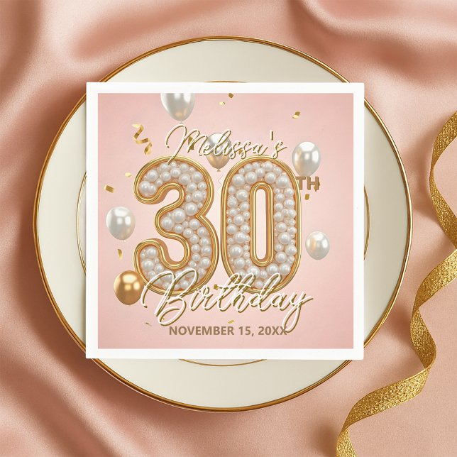 Blush Pink Gold Pearl Mosaik 30. Geburtstag Serviette (Von Creator hochgeladen)