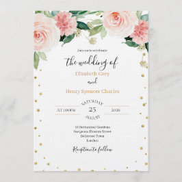 Blush pink gold peony elegant floral wedding  einladung
