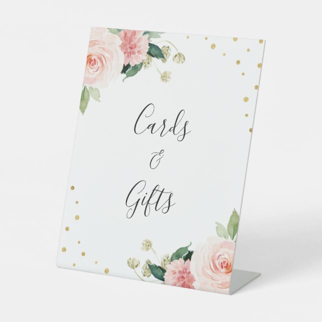 Blush pink gold peony floral wedding gifts sign sockelschild (Vorderseite)