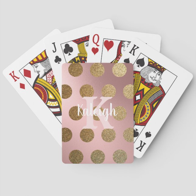 Blush Pink Gold Polka Dots Monogramm Spielkarten (Rückseite)