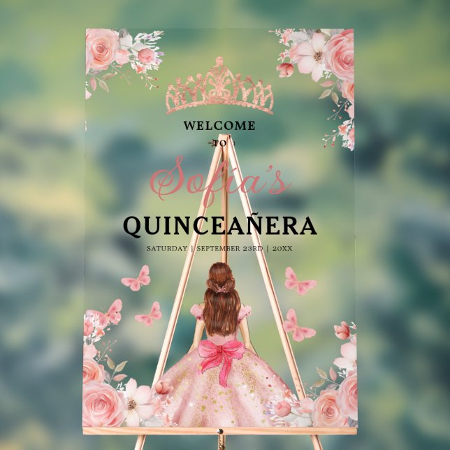 Blush Pink Gold Princess Quinceañera Bienvenue (Neutre)