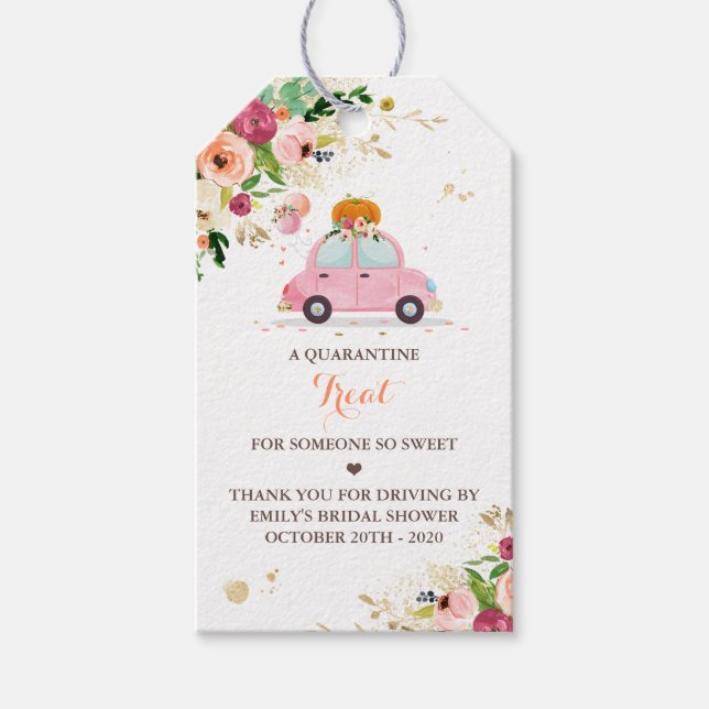 Blush Pink & Gold Pumpkin Drive by Brautparty Geschenkanhänger (Vorderseite)