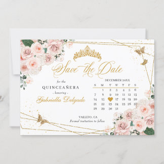 Blush Pink & Gold Quinceñera Save the Date Einladung
