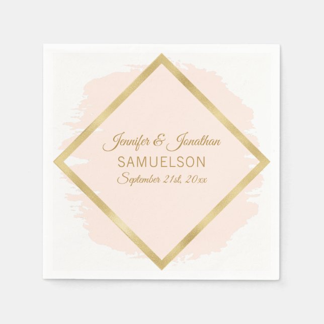 Blush Pink Gold Rahmen Hochzeit Serviette (Vorderseite)