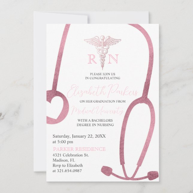 Blush Pink Gold RN Kurierparty Einladung (Vorderseite)