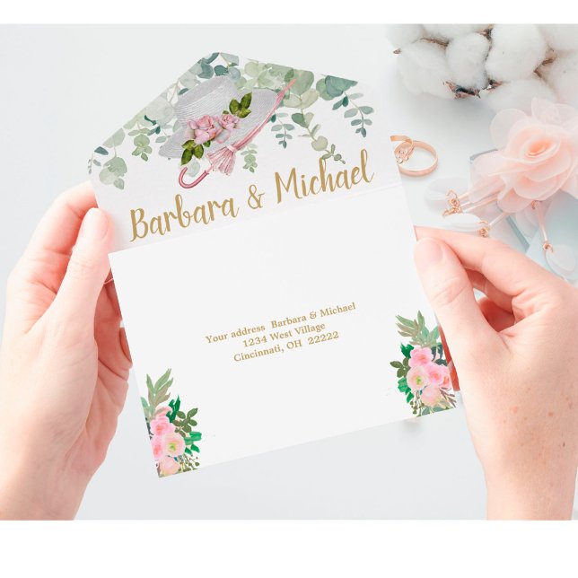 Blush Pink Gold Romantische Blumenhochzeit All In One Einladung (Von Creator hochgeladen)