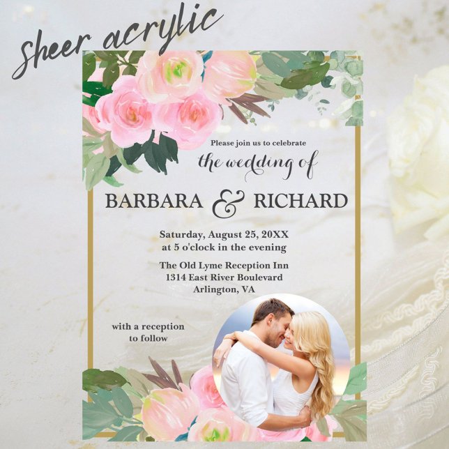 Blush Pink Gold Romantische Foto Hochzeit Acryleinladungen (Von Creator hochgeladen)