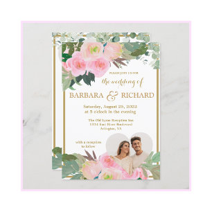 Blush Pink Gold Romantisches Foto QR Hochzeit Einladung