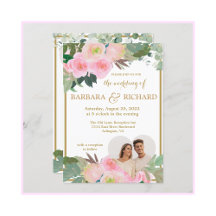 Blush Pink Gold Romantisches Foto QR Hochzeit