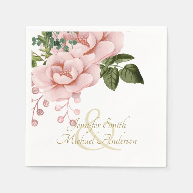 Blush Pink Gold Rose Bouquet Wedding Serviette (Vorderseite)
