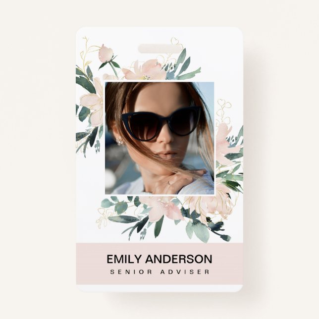 BLUSH PINK GOLD ROSE FLORAL FOTO LOGO IDENTITÄT AUSWEIS (Vorderseite)