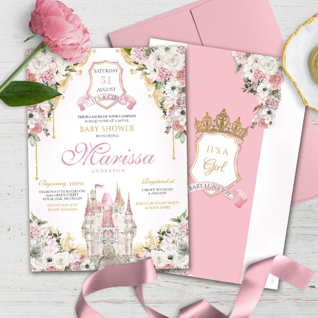 Blush Pink Gold Royal Burg Princess Baby Dusche Einladung (Von Creator hochgeladen)