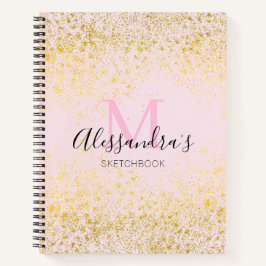 Blush Pink & Gold Sparkline Monogram Name Sketchbo Notizbuch