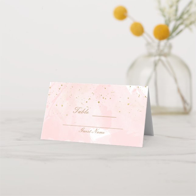 Blush Pink & Gold Spritzer Moderner Tischsitz Platzkarte (Rückseite)
