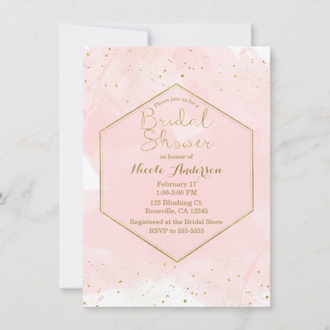 Blush Pink & Gold Spritzer Modernes Brautparty Einladung (Vorderseite)