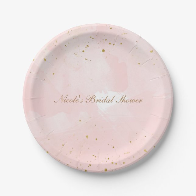 Blush Pink & Gold Spritzer Modernes Brautparty Pappteller (Vorderseite)