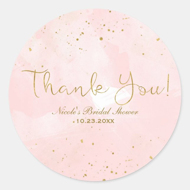 Blush Pink & Gold Spritzer Modernes Brautparty Runder Aufkleber (Vorderseite)