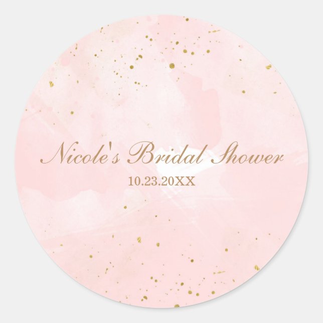 Blush Pink & Gold Spritzer Modernes Brautparty Runder Aufkleber (Vorderseite)
