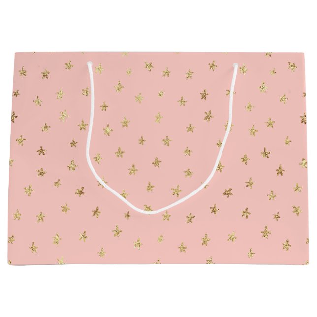 Blush Pink Gold Star Muster FFCEC große Geschenktü Geschenktüte (Vorderseite)