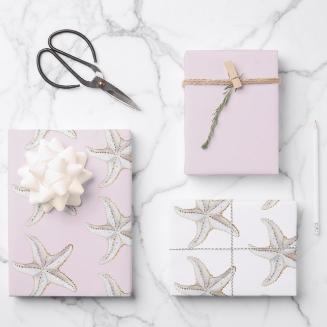 Blush Pink Gold Starfish Beach Bridal Shower Geschenkpapier Set (Vorderseite)