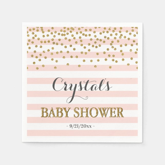 Blush Pink Gold Stripe Confetti Baby Girl Dusche Serviette (Vorderseite)