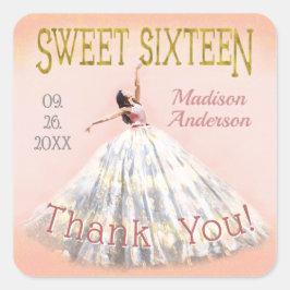 Blush Pink Gold Sweet 16 Geburtstagskleid Danke Quadratischer Aufkleber