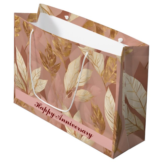 Blush Pink Gold Trendy Boho Blätter Collection Große Geschenktüte (Vorderseite Schrägansicht)