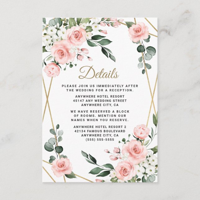 Blush Pink Gold und Weiß Blumengrün Hochzeit Begleitkarte (Vorderseite)