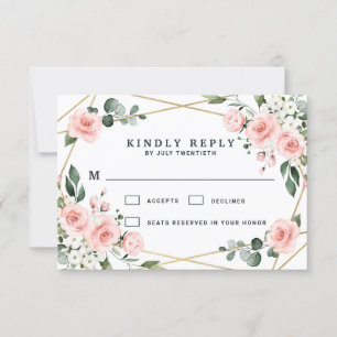 Blush Pink Gold und Weiß Blumengrün Hochzeit RSVP Karte
