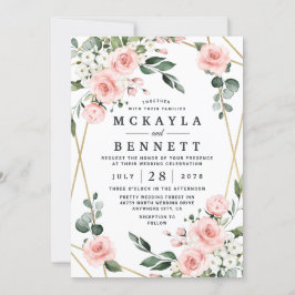 Blush Pink Gold und Weiße Blumengrün Hochzeit Einladung