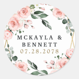 Blush Pink Gold und Weiße Blumengrün Hochzeit Runder Aufkleber